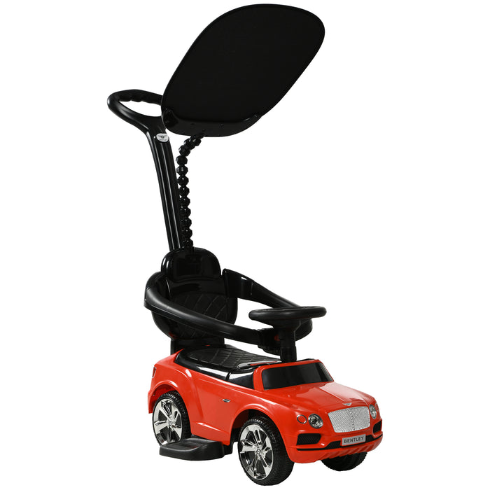 Bentley Bentayga - 3-in-1 Baby Push and Ride-On Car with Canopy, Horn, and Music - Ideal for Toddlers and Young Children - Red
