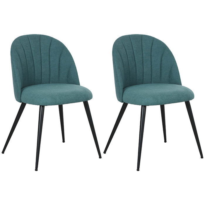 HOMCOM Velvet Dining Chairs Set of 2, Modern Upholstered Kitchen Chairs with Metal Legs, Shell Backrest and Padded Seat for Dining Room, Bedroom, Living Room, Vanity, Green
