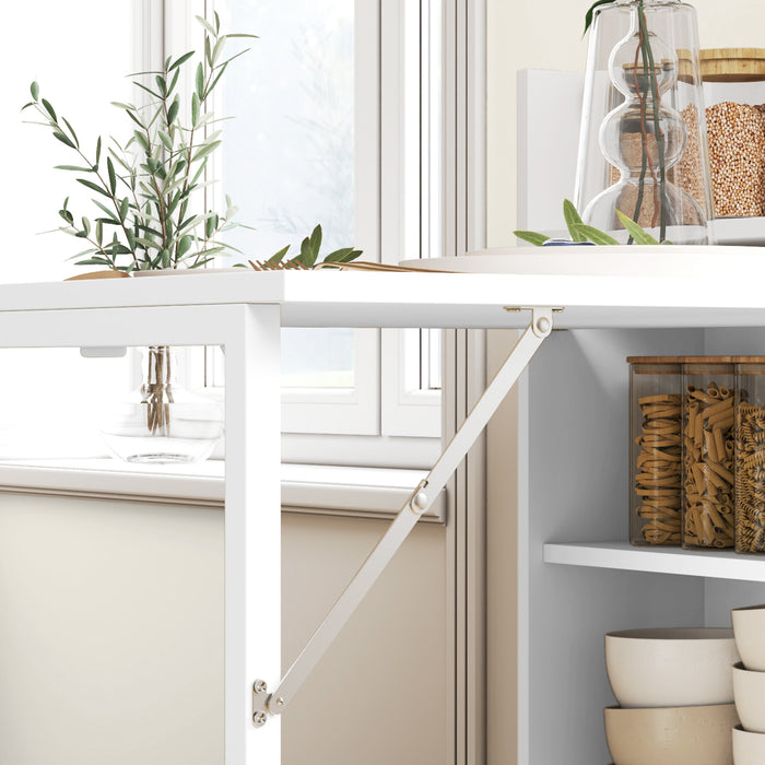 HOMCOM Kitchen Table, Folding Dining Table, with 4-Tier Shelves, Modern Drop-Leaf Table, White