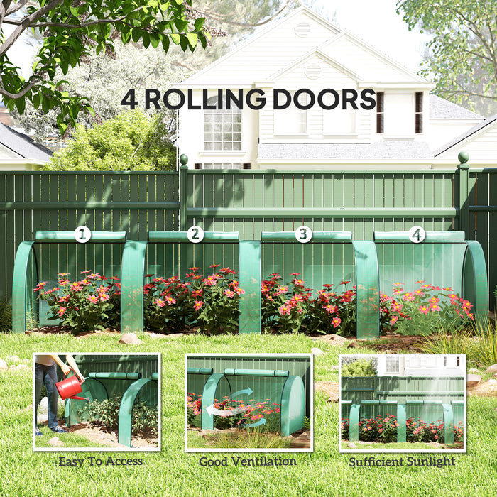 Outsunny Mini Greenhouse, Small Polytunnel Green House with Zipped Doors, Steel Frame for Garden, 395 x 100 x 80cm, Green
