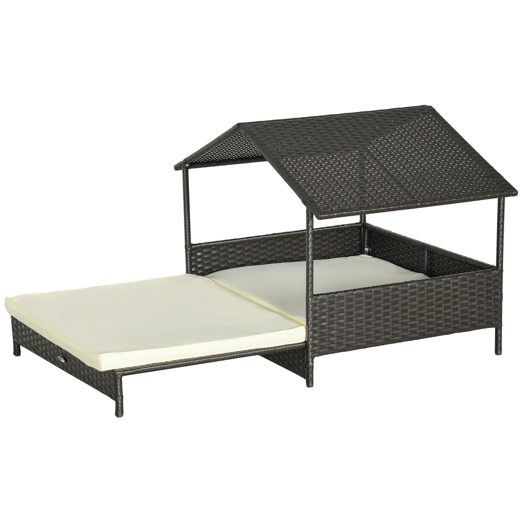 Extendable Rattan Canine Lounge - Water-Resistant Elevated Pet Bed with Removable Cushion - Perfect for Small to Medium Dogs