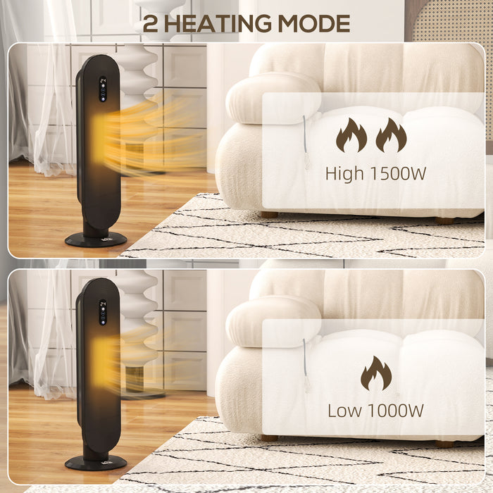 HOMCOM Ceramic Space Heater, Indoor Tower Heater with 2 Heat, Oscillation, Remote Control, Timer, Tip-Over & Overheating Protection, 1200W/2000W, Black