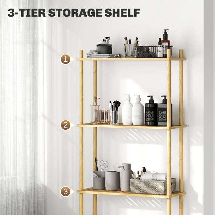 HOMCOM Bamboo Over Toilet Storage Unit with 3 Slatted Shelves, 3-Tier Freestanding Bathroom Shelf, Bathroom Space Saver, Natural Wood Finish