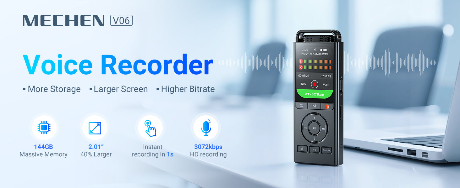 144GB Digital Voice Recorder — Voice-Activated for Lectures, Meetings & Interviews