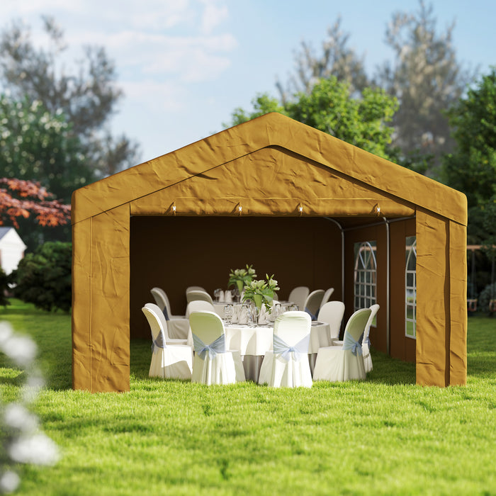 Outsunny 6m x 4m Garden Gazebo, Galvanised Marquee Party Tent with Removable Sides and Windows for Parties, Wedding and Events, Yellow
