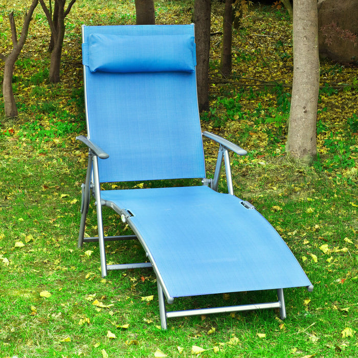 Steel Frame Sun Lounger - Folding Outdoor Chaise Chair with Texteline Fabric, 7-Position Adjustable Backrest & Headrest - Ideal for Patio Relaxation and Comfort