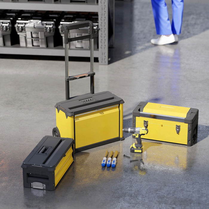 HOMCOM 3-in-1 Stackable Rolling Tool Box - Yellow