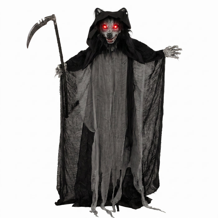 HOMCOM Halloween Standing Werewolf Animated Decoration with Light-Up Eyes, Sound and Touch Activated