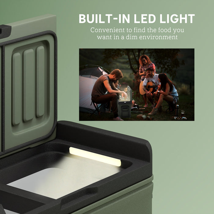 Outsunny 33L Camping Fridge Freezer Dual Zone, Portable Car Fridge 12V/24V DC & 100-240V AC, Electric Cool Box -20℃-20℃ with Wheels and LED Light, for Travel, RV, Road Trip, Picnic [Energy Class E]