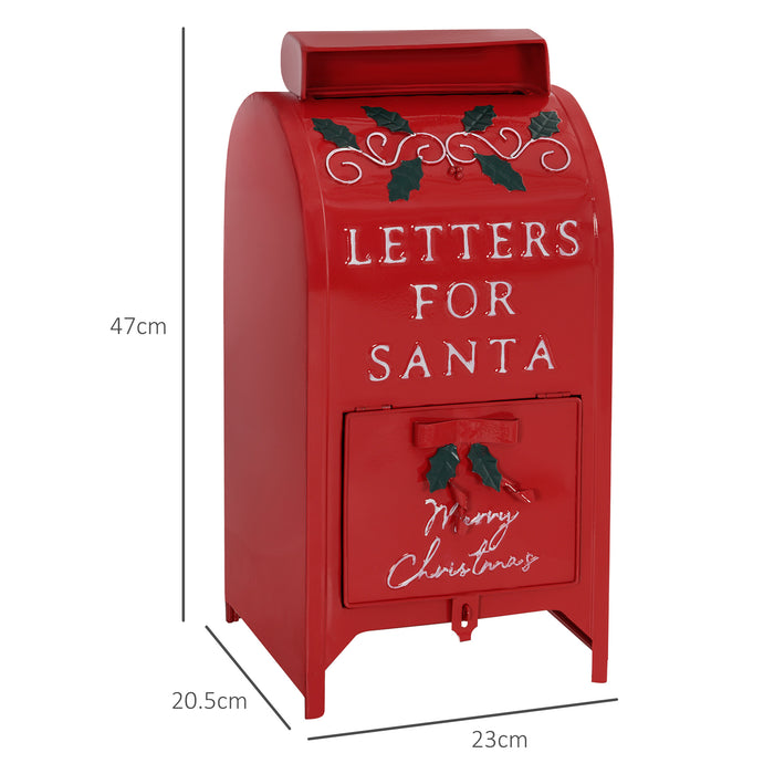 HOMCOM Christmas Post Box, Letters for Santa Mailbox, Freestanding or Wall Mounted Postbox, Indoor Christmas Decoration, Red