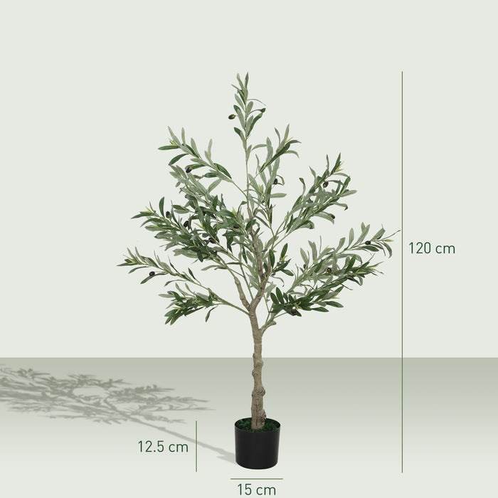 HOMCOM 4ft/ 120cm Decorative Artificial Plant, Silk Olive Tree with 450 Leaves and 20 Olive Fruits in Pot, Fake Plant for Home, Office, Living Room, Indoor Decor