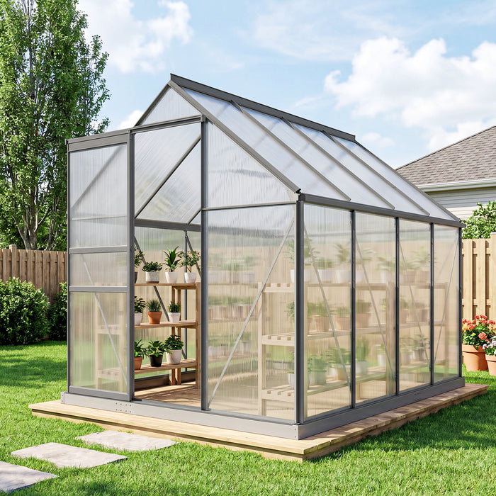 Outsunny 190 x 253 cm Walk-In Polycarbonate Greenhouse - Dark Grey