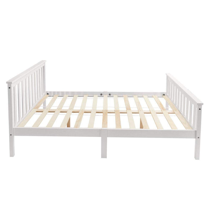 Pine Wood 4ft6 Bed Frame - Eco-Friendly White Finish, No Box Spring Needed, 198x141x82cm - Stylish Bedroom Furniture for Modern Homes
