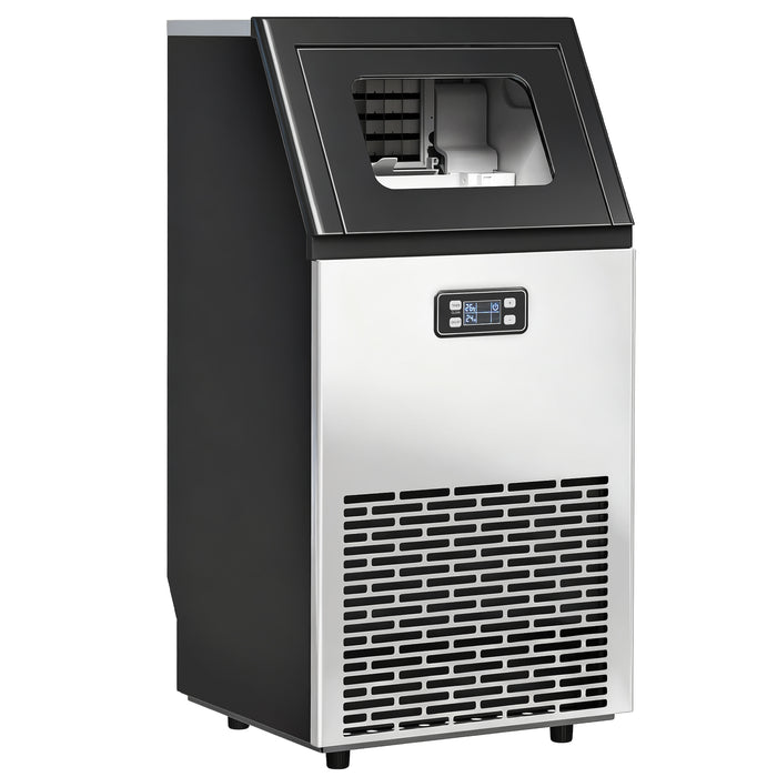 HOMCOM Commercial Ice Maker Machine, Freestanding Stainless Steel Ice Machine with Self-Cleaning, LCD Display, 45kg/24 Hours and 11kg Ice Storage for Home, Office, Bar, Restaurant, Supermarkets