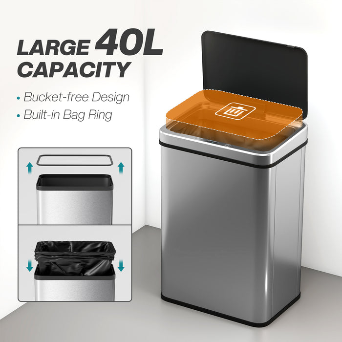 HOMCOM 50L Sensor Bin with Soft-Close Lid, Stainless Steel Automatic Touchless Motion Sensor Kitchen Bin, Silver Tone