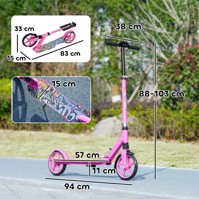 AIYAPLAY Foldable Kids Scooter with Adjustable Handlebar, 200mm Big Wheel, Rear Fender Brake, Gift for Ages 6-12 Years, Pink