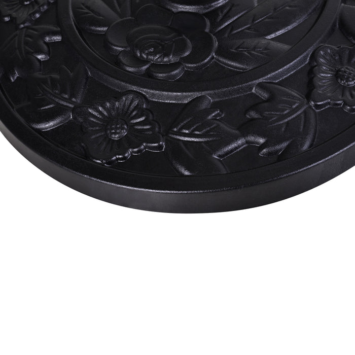 Outsunny 9kg Resin Parasol Base, Half Round Umbrella Stand with Floral Design for Garden, Outdoor, Suitable Umbrella Rod: Φ3.8cm, Φ4.8cm, Black