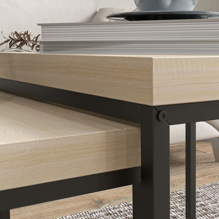 HOMCOM Coffee Table Set of 2, Nest of Tables with 3.5cm Thick Tabletop, Oak