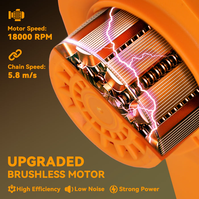 Outsunny 8 Inch Electric Chainsaw, Cordless Chain Saw with Brushless Motor, 2 4.0Ah Batteries and Safety Lock, Handheld Portable Wood Pruning Saw for Trimming Cutting, Orange