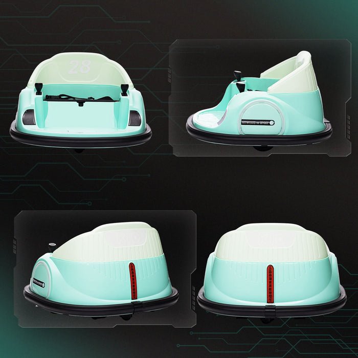 AIYAPLAY 360° Rotation Kids Bumper Car, 12V Waltzer Car with Remote Control, Dual Joysticks, Music Lights - Green | Aosom UK