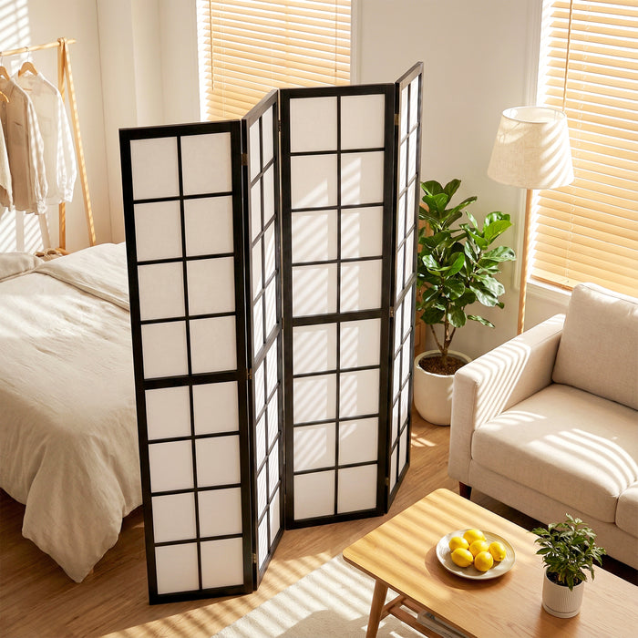 HOMCOM 4 Panel Folding Room Divider, Freestanding Room Separator, Indoor Privacy Screen for Living Room, Bedroom, Black