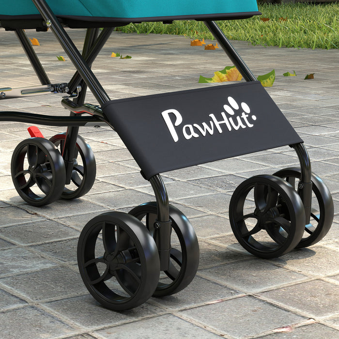 PawHut Dog Stroller, Foldable Cat Dog Pram for Miniature Breeds, Pet Stroller with Brake, Mesh Windows, Dark Green