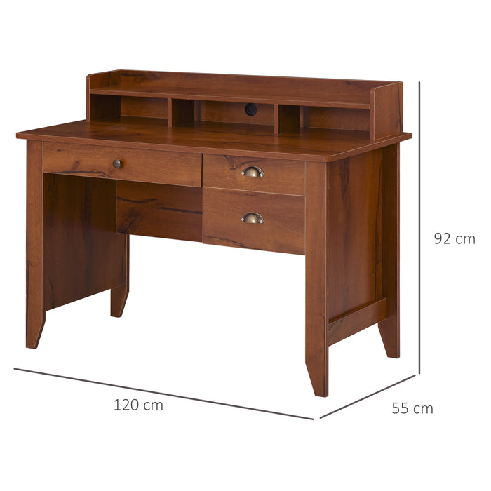 Vintage-Style Workstation Desk - Spacious Table Top with Storage Drawers, Shelves, and Metal Handles - Ideal Computer Desk for Home Office and Study Use