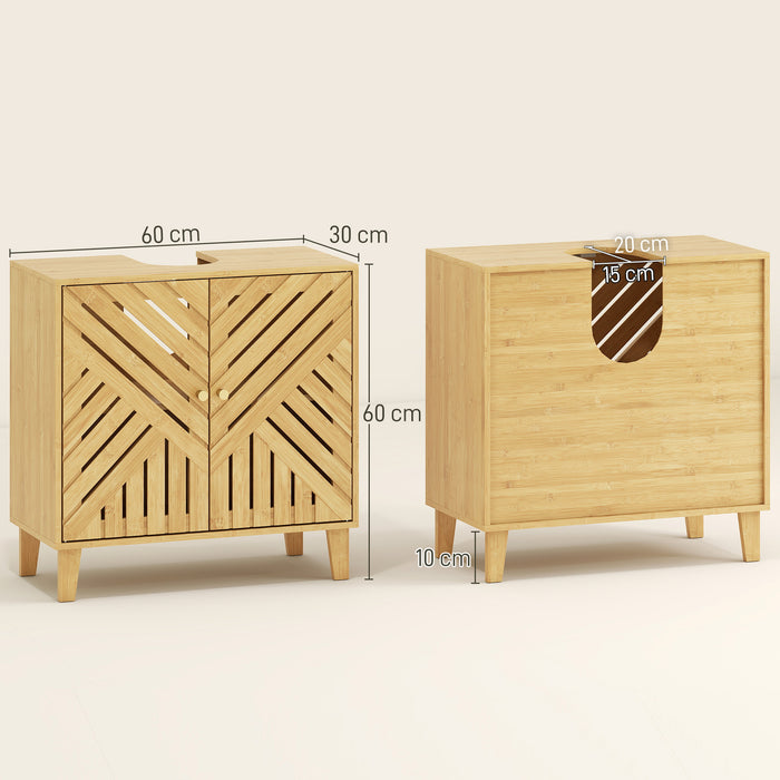 HOMCOM Bamboo Bathroom Under Sink Cabinet with Adjustable Shelf for Basin without Pedestal - Natural