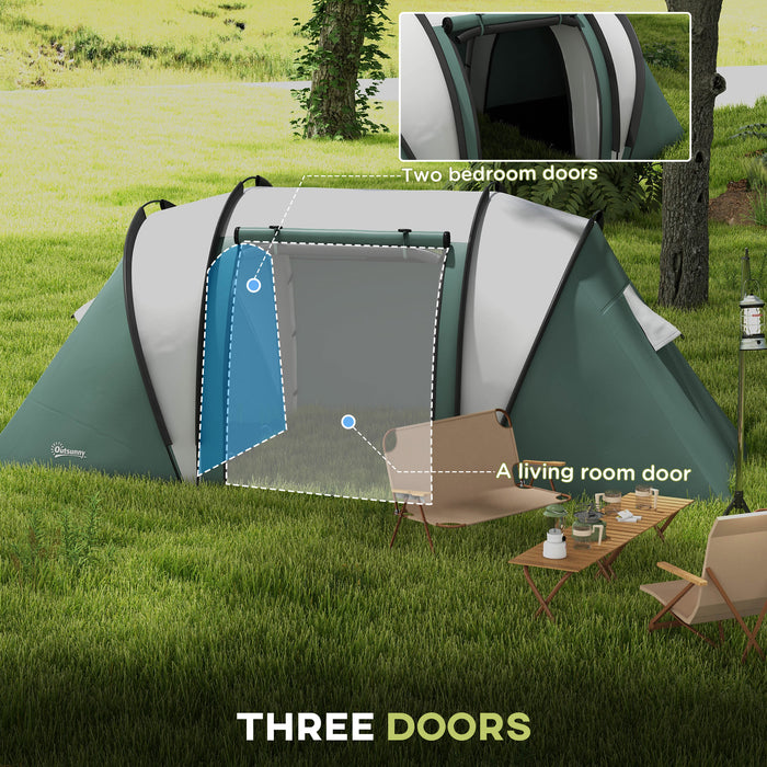 2-Bedroom Camping Tent with Spacious Living Area - 3000mm Waterproof Shelter Perfect for Families - Ideal for Fishing, Hiking, and Festivals in Dark Green