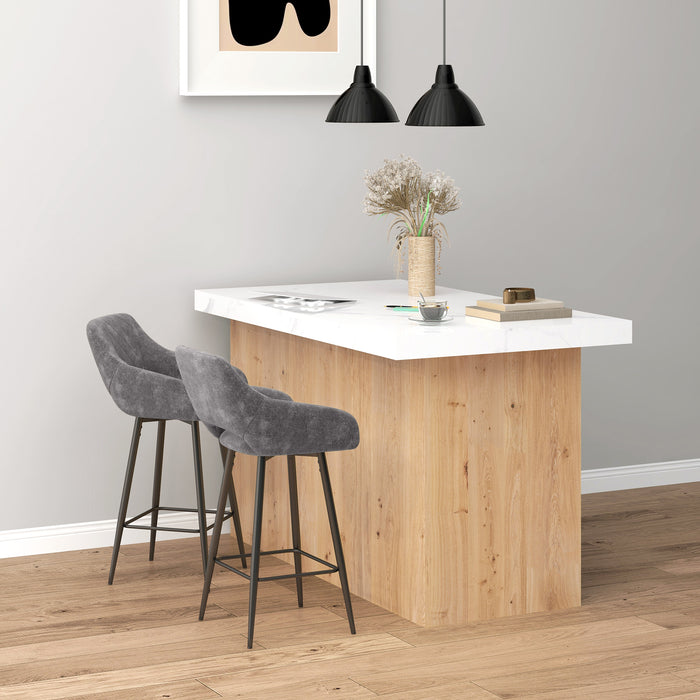 Velvet Grey Bar Stools, Set of 2 - Luxurious Soft Touch Counter Seating - Ideal for Home Bar or Kitchen Island Comfort