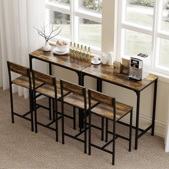 HOMCOM 3-Piece Bar Table Set with 2 Stools, Industrial Breakfast Bar Set with Footrest, Backrest for Dining Room, Small Space