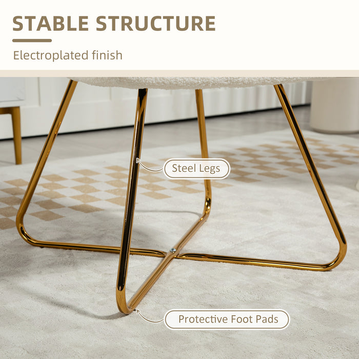 HOMCOM Modern Accent Chair Set of 2, Cashmere Tufted Armchair with Padded Seat, Occasional Bedroom Chair with Cross Steel Legs for Living Room, Cream White