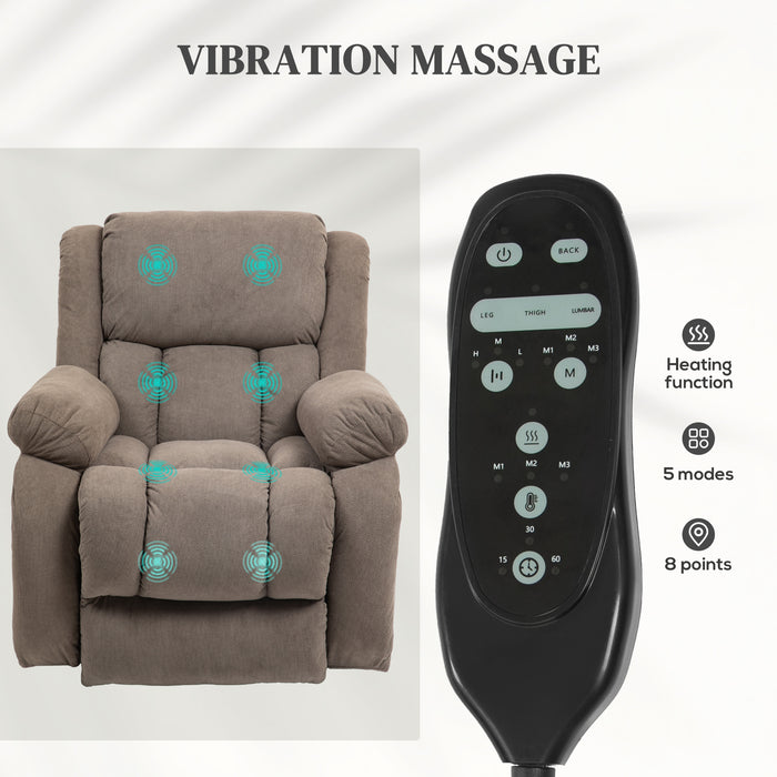 HOMCOM Riser Recliner Armchair with 8 Vibration Massage and Lumbar Heater, Wide Seat, USB Port, Light Brown