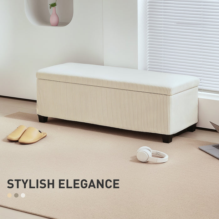 HOMCOM Storage Ottoman Bench, Corduroy Footstool with Removable Lid and Legs, 112cm Storage Chest Box for Living Room, Bedroom, Hallway, Beige