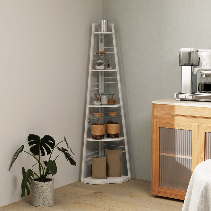 HOMCOM 5-Tier Corner Shelf - White