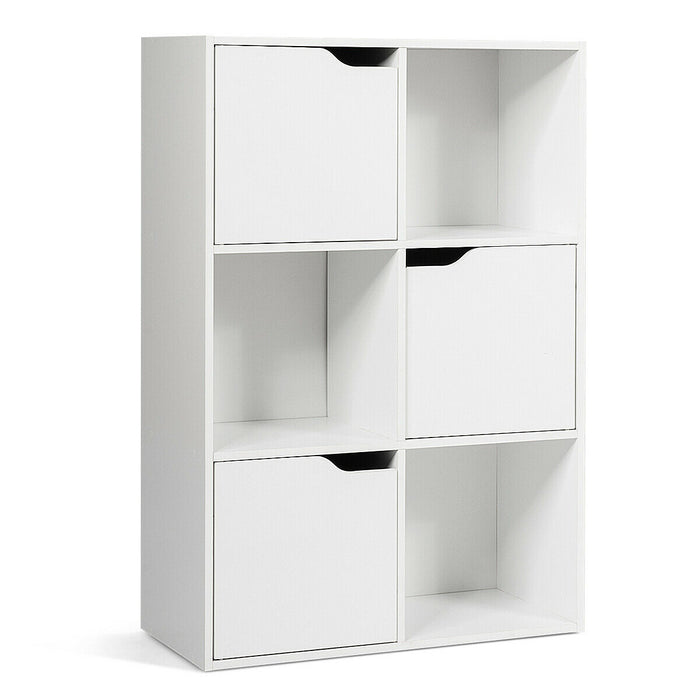 White Modern Open and Closed 6 Cube Shelving Unit