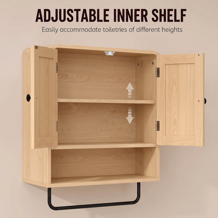 HOMCOM Bathroom Cabinet Wall Mounted, Bathroom Wall Cabinet with 2 Doors, Adjustable Shelf Storage for Toilet, Oak