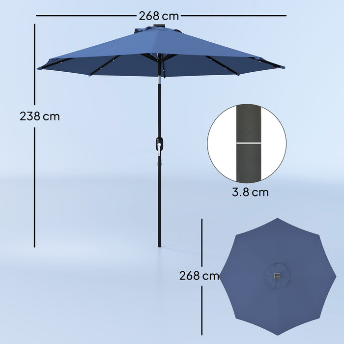 Outsunny 2.7m Outdoor Garden Umbrella with 24 LEDs Lights, Blue