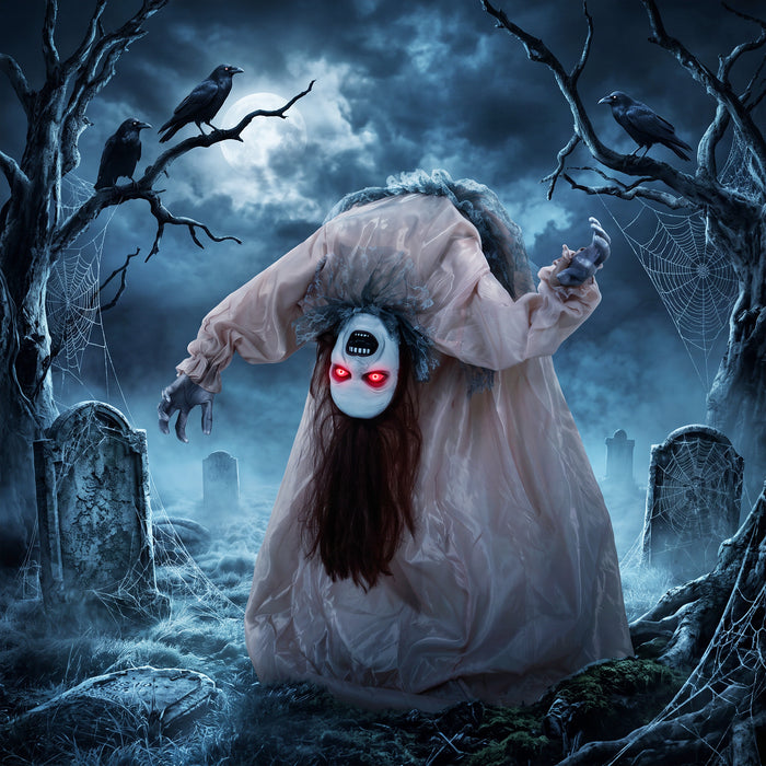 HOMCOM Animated Halloween Ghost, Halloween Animatronics with Creepy Screams, Glowing Eyes, Sound/Touch Activated