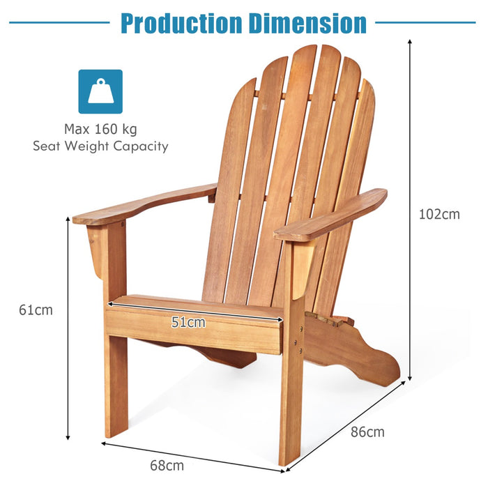 Acacia Wood Adirondack Lounger Chair with Slatted Seating, Ergonomic Design-