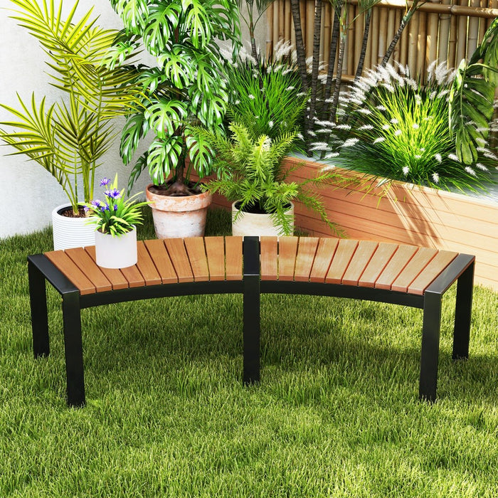 Acacia Wood Fire Pit Bench with Slatted Seat  Metal Legs-
