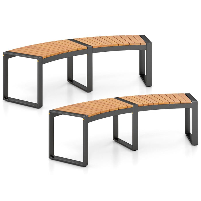 Acacia Wood Fire Pit Bench with Slatted Seat  Metal Legs-