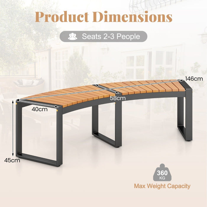 Acacia Wood Fire Pit Bench with Slatted Seat  Metal Legs-