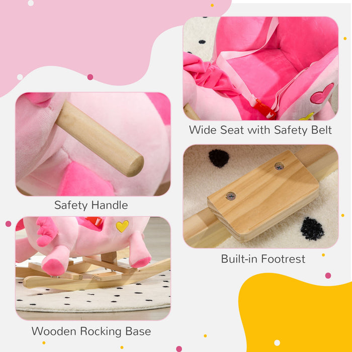 Ride-On Unicorn Rocking Horse - Wooden Rocker with Safety Seat Belt and Musical Features for Toddlers - Ideal for 18-36 Month Old Children