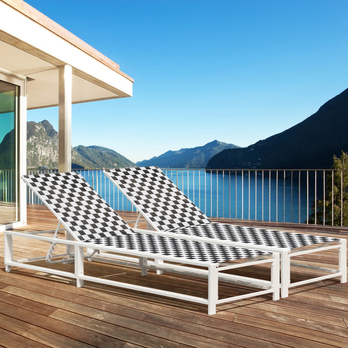 Adjustable Patio Chaise Lounge with Wheels and Breathable Fabric and Sturdy Metal Frame