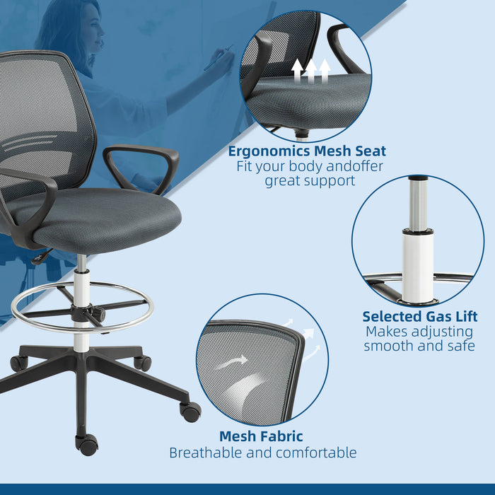 Ergonomic Mesh Back Drafting Chair - Adjustable Height & Comfortable Design for Draughtsmen - Ideal for Extended Sitting & Drawing Sessions