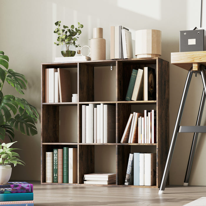 HOMCOM Nine-Cube Storage Shelf - Rustic Brown