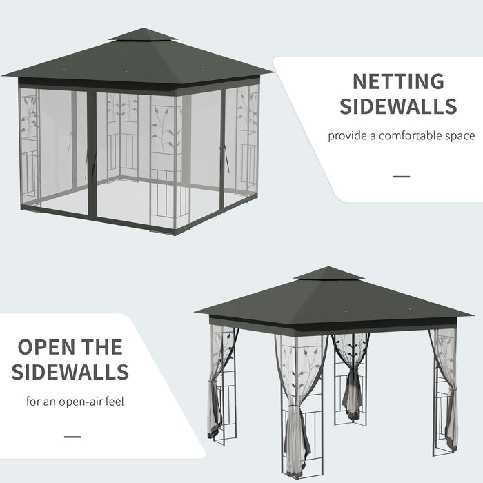 Outsunny 3 x 3(m) Steel Frame Double Roof Garden Gazebo - Grey