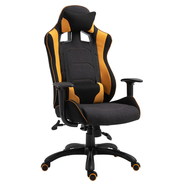 Ergonomic Racing-Style Gaming Chair with Yellow Accents - 360° Swivel, Adjustable Height, and Comfy Pillows - Perfect for Home Gaming and Office Use