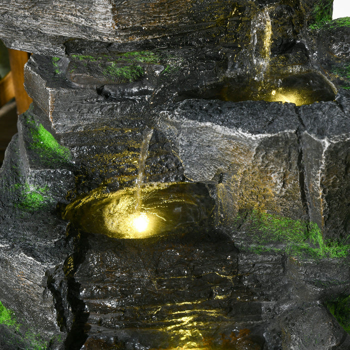 Outsunny Garden Water Feature with LED Lights - Dark Grey